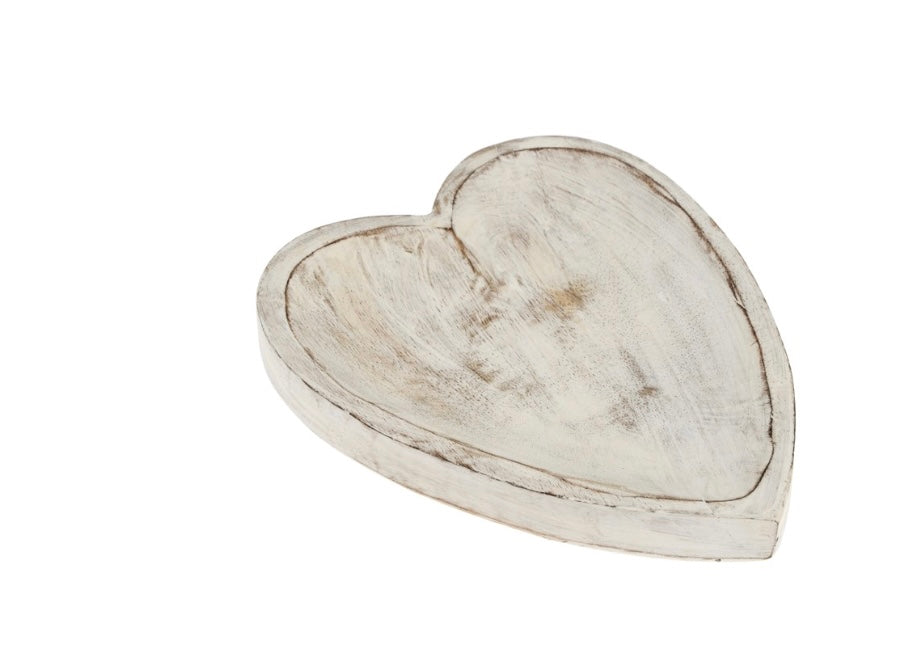 Whitewash Heartbeat Wood Tray