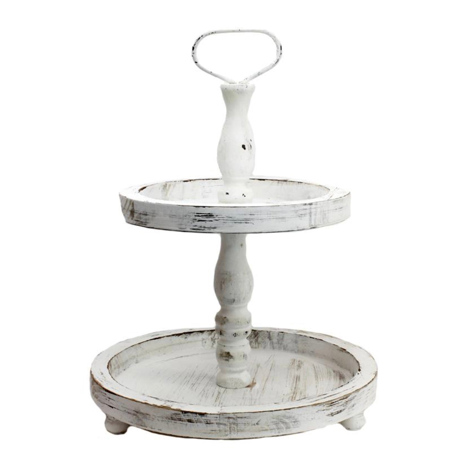 Distressed White Two Tiered Tray