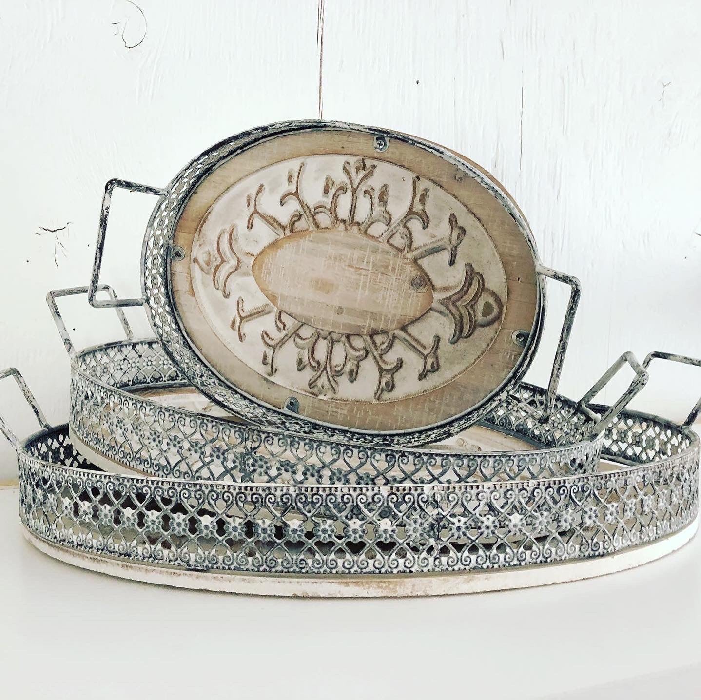 Wooden Carved Oval Serving Trays