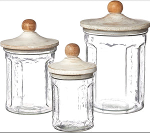 Set of 3 Glass Canisters with Wood Lid
